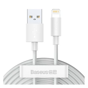 Baseus Simple Wisdom USB / Lightning adat/töltőkábel, 2,4A, 1,5m, Fehér (2db)