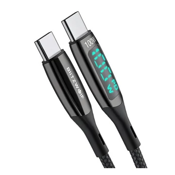 BlitzWolf BW-TC23 USB-C - USB-C töltőkábel kijelzővel, 100W, 1.8m, fekete