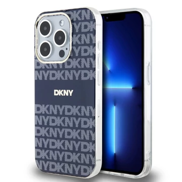 DKNY PU Leather Repeat Pattern Tonal Stripe iPhone 13 Pro Max tok, kék