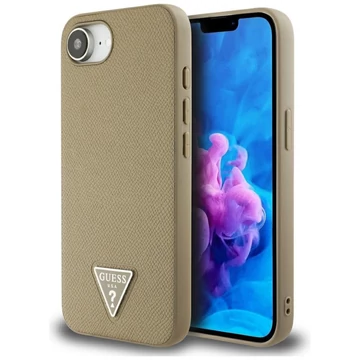 Guess Grained Triangle Apple iPhone 16e MagSafe tok, világosbarna