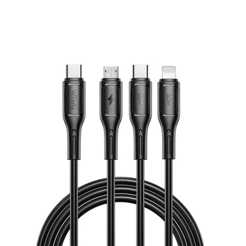 WiWU Wi-046E Starlink Series 3in1 USB-C USB-C / Lightning / microUSB kábel, 60W, 1m, fekete