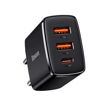 Baseus Compact gyorstöltő adapter 30W USB-C + 2XUSB-A, fekete