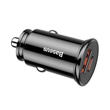 Baseus Circular autós szivargyújtó gyorstöltő, USB-C + USB, 30W, fekete