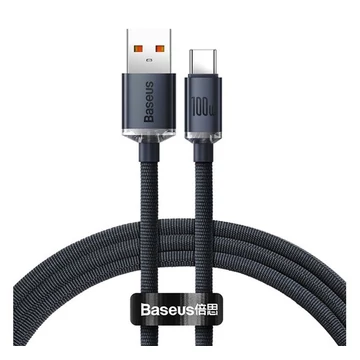 Baseus Crystal Shine USB / USB-C töltő- és adatkábel, 100W, 2m, Fekete