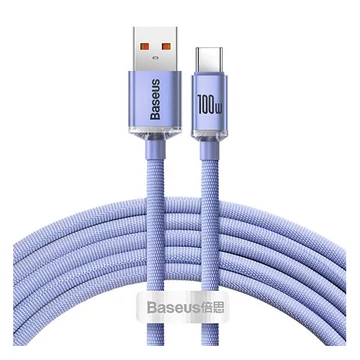 Baseus Crystal Shine USB / USB-C töltő- és adatkábel, 100W, 2m, ibolya