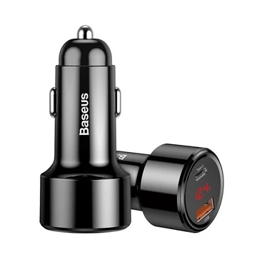 Baseus Magic autós szivargyújtó töltő, USB-A + USB-C QC 4.0 PD, 45W, fekete