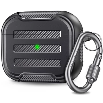 Phoner Carbon Apple Airpods 3 szilikon tok akasztóval, fekete