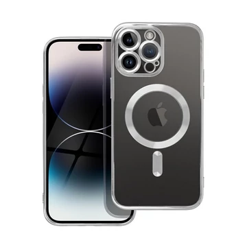Electro Mag Apple iPhone 14 Pro Max MagSafe szilikon tok kameravédő-lencsével, ezüst