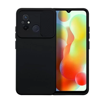 Slide Xiaomi Redmi 12C, kameravédős szilikon tok, fekete