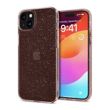 Spigen Liquid Crystal Glitter Apple iPhone 15 Plus tok, csillámos, rózsaszín, átlátszó