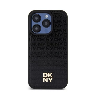 DKNY PU Leather Repeat Pattern Stack Logo iPhone 15 Pro Max Magsafe hátlap tok, fekete