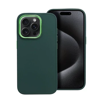 Frame iPhone 15 Pro közepesen ütésálló tok kameravédő kerettel, zöld