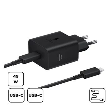 Samsung hálózati adapter USB-C + USB-C kábellel, PD, 45W, Fekete