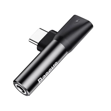 Baseus USB-C-USB-C+Mini Jack 3,5 mm audio adapter, fekete
