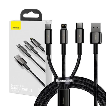 Baseus Tungsten Gold 3in1 USB-kábel, USB / micro-USB / USB-C / Lightning, 3,5 A, 1,5 m, fekete