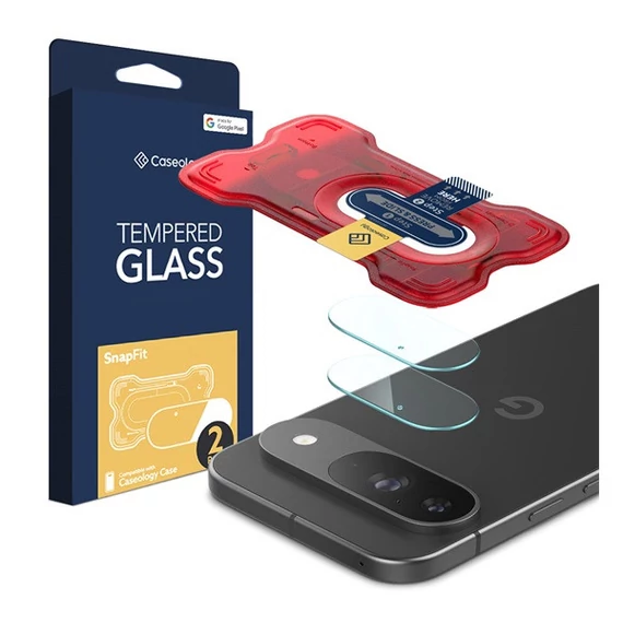 Spigen Caseology Snap Fit Google Pixel 9 Pro Tempered Glass kameravédő fólia felhelyező kerettel, átlátszó (2db)
