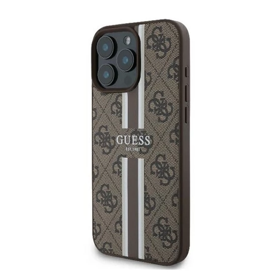 Guess 4G Printed Stripes iPhone 16 Pro MagSafe kemény hátlap tok, barna GUHMP16LP4RPSW
