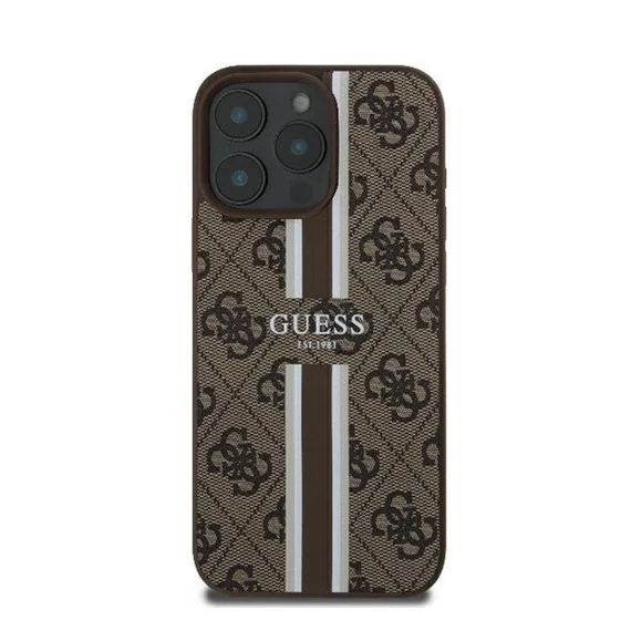 Guess 4G Printed Stripes iPhone 16 Pro MagSafe kemény hátlap tok, barna GUHMP16LP4RPSW