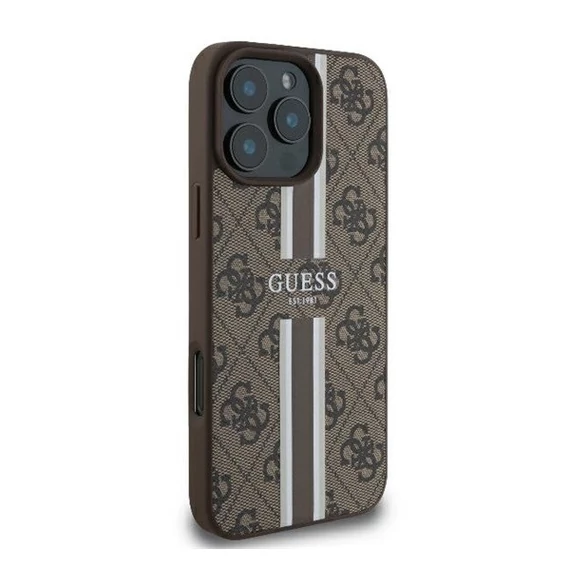 Guess 4G Printed Stripes iPhone 16 Pro MagSafe kemény hátlap tok, barna GUHMP16LP4RPSW