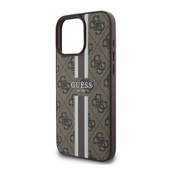 Guess 4G Printed Stripes iPhone 16 Pro MagSafe kemény hátlap tok, barna GUHMP16LP4RPSW