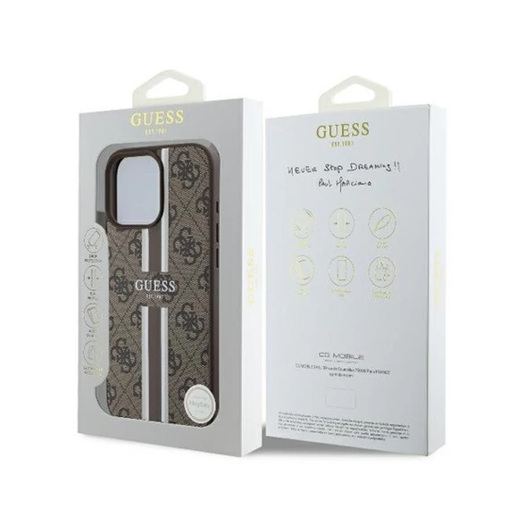 Guess 4G Printed Stripes iPhone 16 Pro MagSafe kemény hátlap tok, barna GUHMP16LP4RPSW