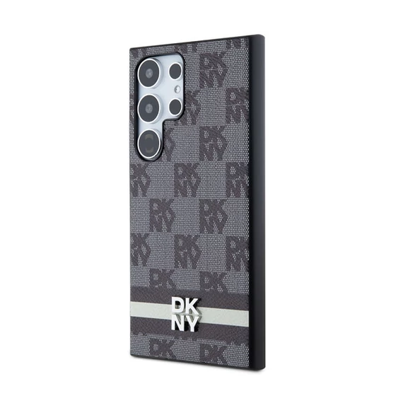 DKNY PU Leather Checkered Pattern and Stripe Samsung Galaxy S24 Ultra hátlap tok, fekete