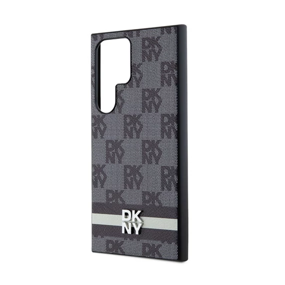 DKNY PU Leather Checkered Pattern and Stripe Samsung Galaxy S24 Ultra hátlap tok, fekete