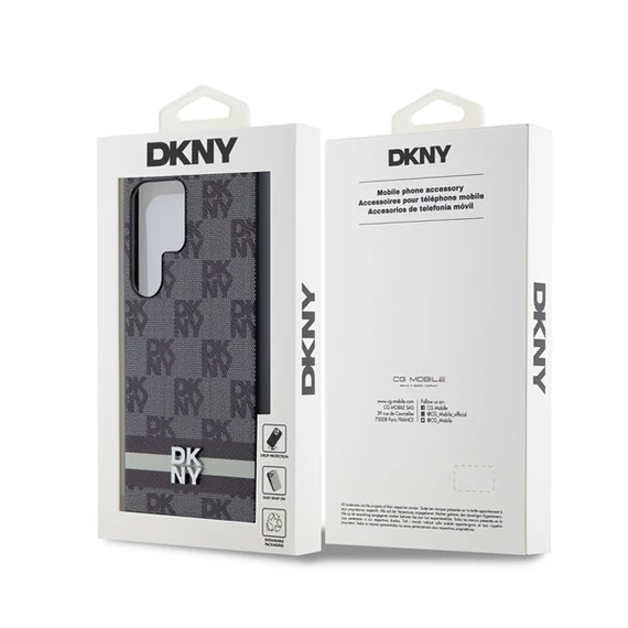 DKNY PU Leather Checkered Pattern and Stripe Samsung Galaxy S24 Ultra hátlap tok, fekete