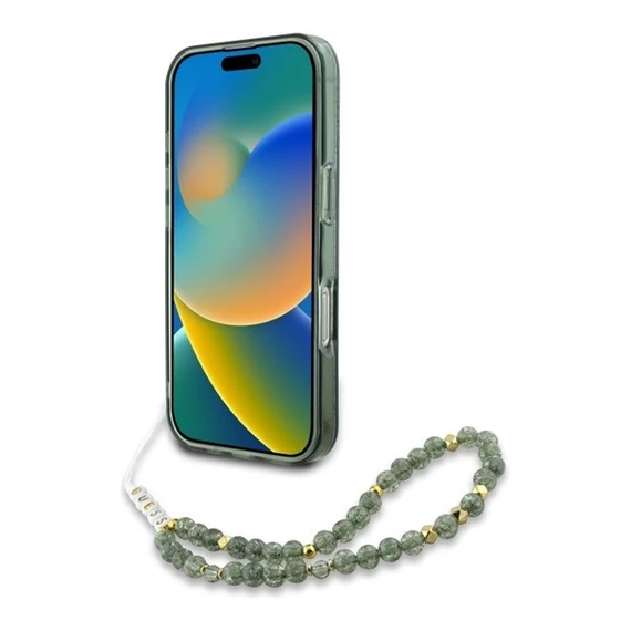 Guess IML Flowers Allover Electro iPhone 16 kemény hátlap tok pánttal, zöld GUHMP16SHCPOFPA