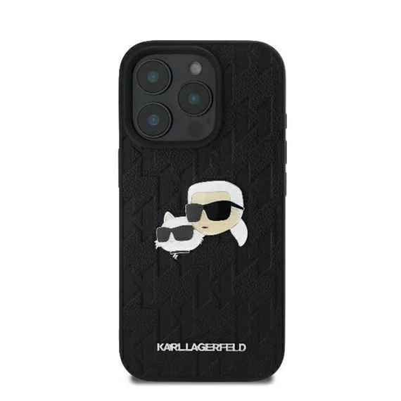 Karl Lagerfeld Monogram Karl&Chaoupette Head Pin iPhone 16 Pro Max kemény hátlap tok, fekete KLHCP16XPGKLKCPK