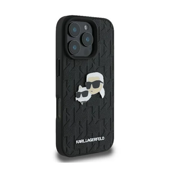 Karl Lagerfeld Monogram Karl&Chaoupette Head Pin iPhone 16 Pro Max kemény hátlap tok, fekete KLHCP16XPGKLKCPK