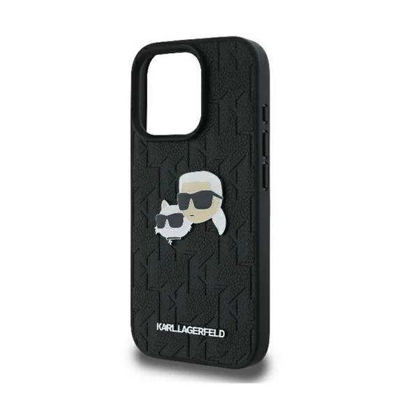 Karl Lagerfeld Monogram Karl&Chaoupette Head Pin iPhone 16 Pro Max kemény hátlap tok, fekete KLHCP16XPGKLKCPK