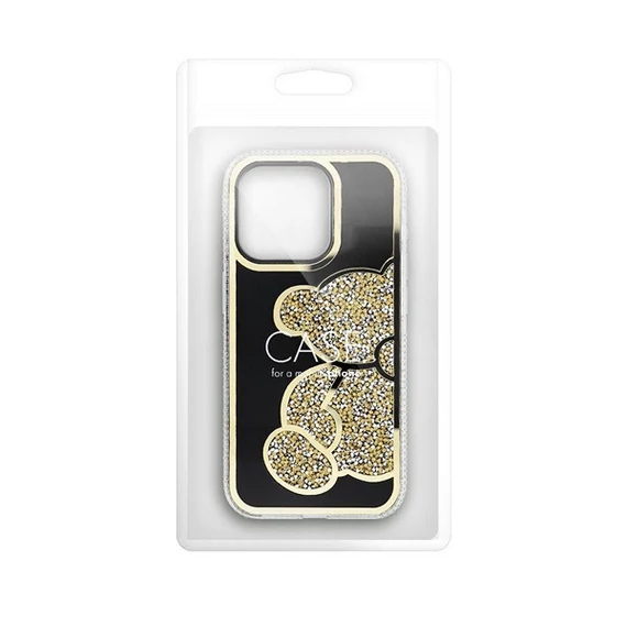 Teddy Bear iPhone 13 Pro csillogó köves tok, arany