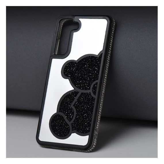 Teddy Bear Samsung Galaxy A25 5G csillogó köves tok, fekete