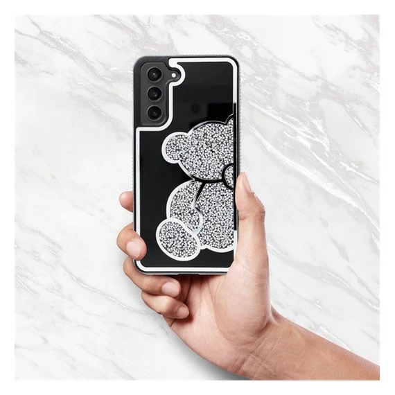 Teddy Bear Samsung Galaxy A25 5G csillogó köves tok, ezüst