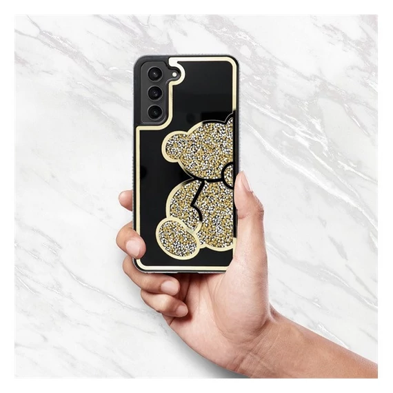 Teddy Bear Samsung Galaxy A25 5G csillogó köves tok, arany