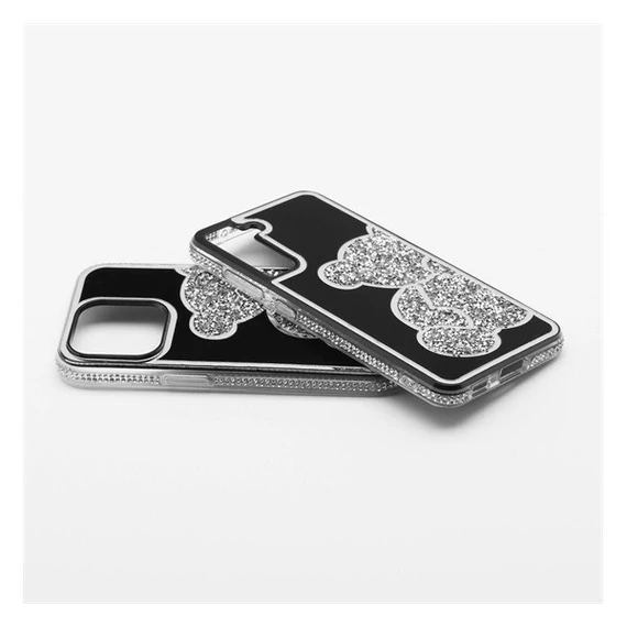 Teddy Bear iPhone 16 Pro Max csillogó köves tok, ezüst