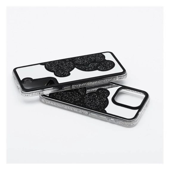 Teddy Bear Samsung Galaxy A15 4G / A15 5G csillogó köves tok, fekete