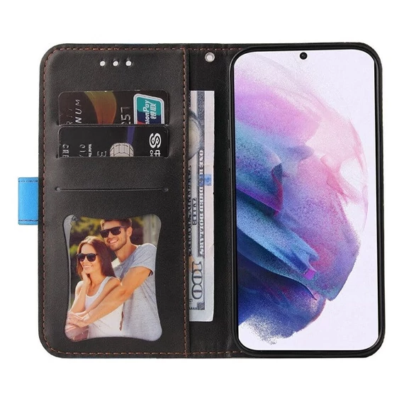 Apple Wooze Colour Wallet iPhone 16 Plus oldalra nyíló tok, stand, kártyatartóval, kézpánttal, kék