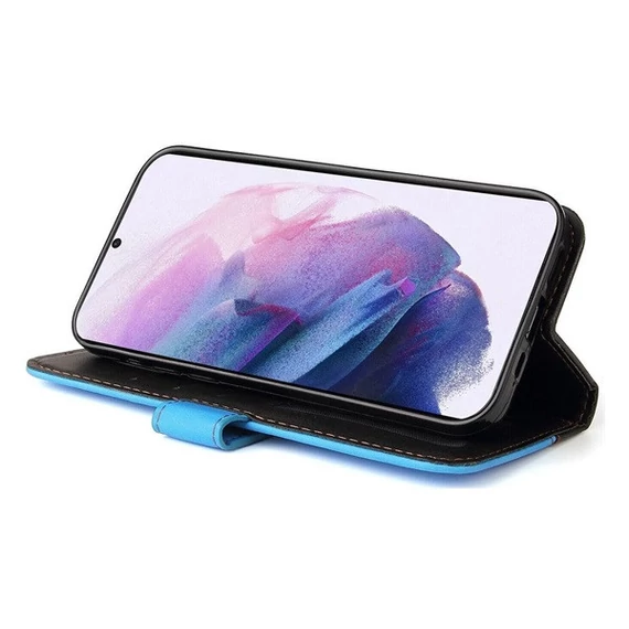 Apple Wooze Colour Wallet iPhone 16 Plus oldalra nyíló tok, stand, kártyatartóval, kézpánttal, kék