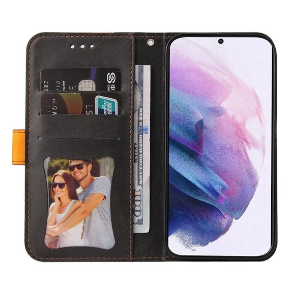 Apple Wooze Colour Wallet iPhone 16 Plus oldalra nyíló tok, stand, kártyatartóval, kézpánttal, narancssárga