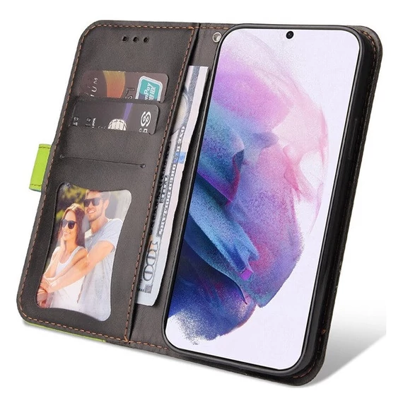 Apple Wooze Colour Wallet iPhone 16 Plus oldalra nyíló tok, stand, kártyatartóval, kézpánttal, zöld