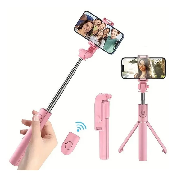 Prémium selfie bot, 19 - 70 cm, forgatható, exponáló gombbal, bluetooth-os, v4.0, tripod, R1, rózsaszín