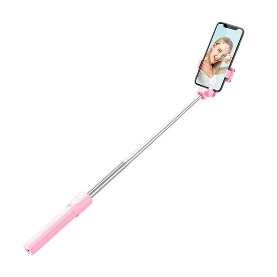 Prémium selfie bot, 19 - 70 cm, forgatható, exponáló gombbal, bluetooth-os, v4.0, tripod, R1, rózsaszín