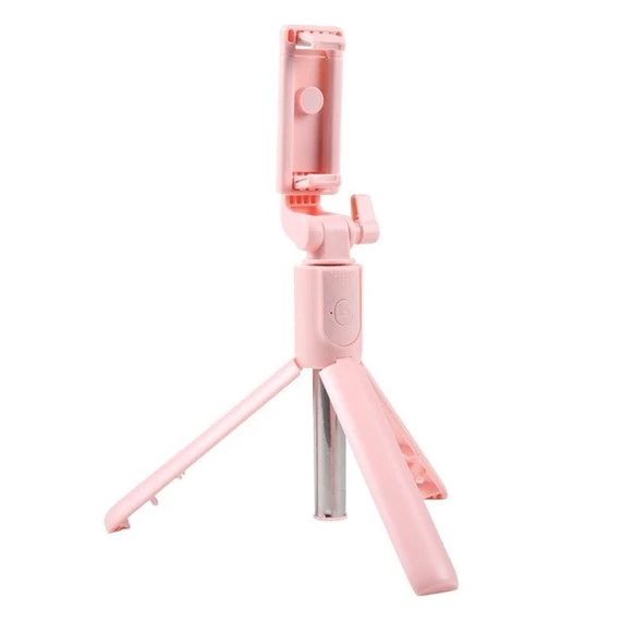 Prémium selfie bot, 19 - 70 cm, forgatható, exponáló gombbal, bluetooth-os, v4.0, tripod, R1, rózsaszín