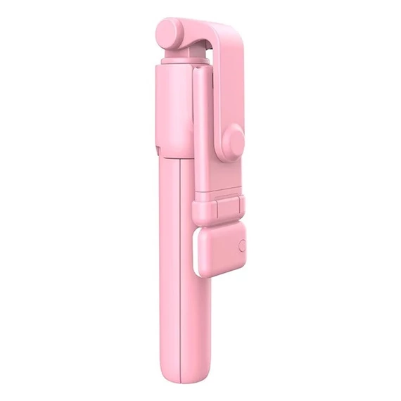 Prémium selfie bot, 19 - 70 cm, forgatható, exponáló gombbal, bluetooth-os, v4.0, tripod, világítással, R1S, rózsaszín