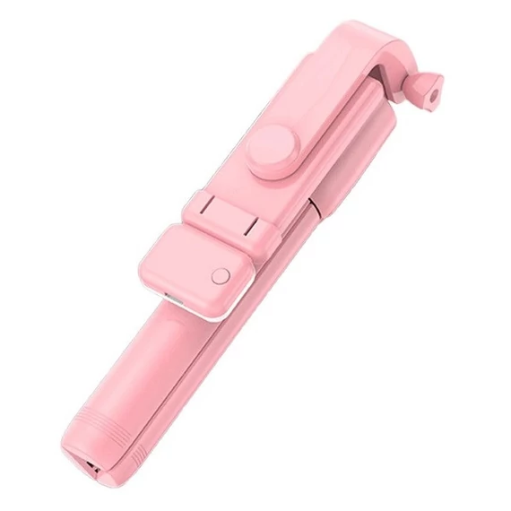 Prémium selfie bot, 19 - 70 cm, forgatható, exponáló gombbal, bluetooth-os, v4.0, tripod, világítással, R1S, rózsaszín
