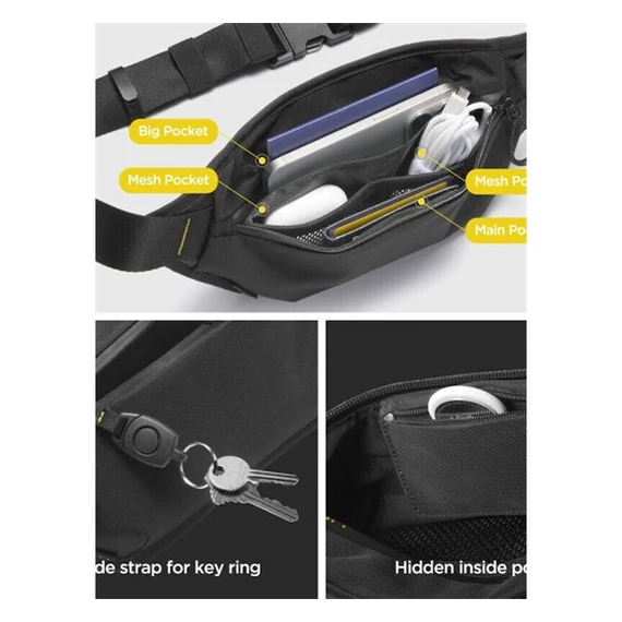 Spigen Klasden vízálló övtáska kulcstartóval, fekete KD411
