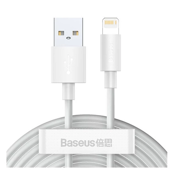 Baseus Simple Wisdom USB / Lightning adat/töltőkábel, 2,4A, 1,5m, Fehér (2db)