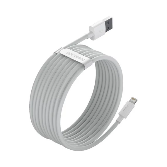 Baseus Simple Wisdom USB / Lightning adat/töltőkábel, 2,4A, 1,5m, Fehér (2db)